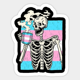 Skeleton Drinking Coffee LGBT-Q Transgender Pride Trans Sticker